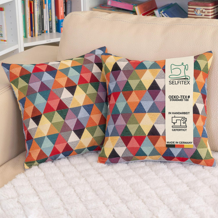 Selfitex 2er Set Bunte Sofakissen mit Füllung und Bezug 40x40, Luxus Sofakissen, farbenfrohes Couchk