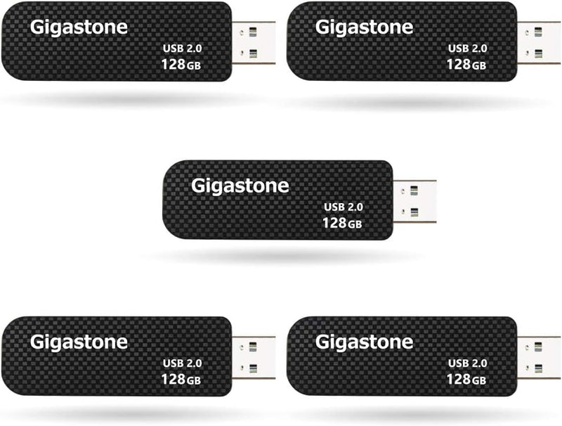 Gigastone V30 USB-Stick 128GB 5 Stück Speicherstick USB 2.0 Für PC/Tablet/TV/Auto (Schwarz) 128 GB 5