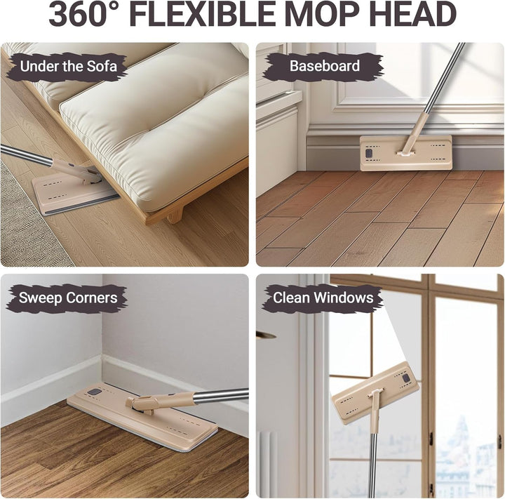 MASTERTOP Wischmopp Set und Putzeimer, Bodenwischer mit 6 Mikrofaser-Pads, Selbstreinigend Flach Mop