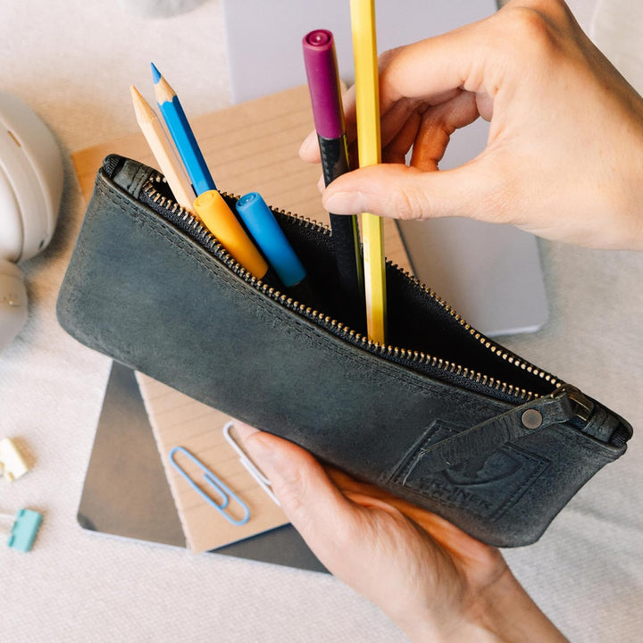 Berliner Bags Vintage Federmäppchen Etui aus Leder mit YKK-Reissverschluss, Robuste Federmappe für S