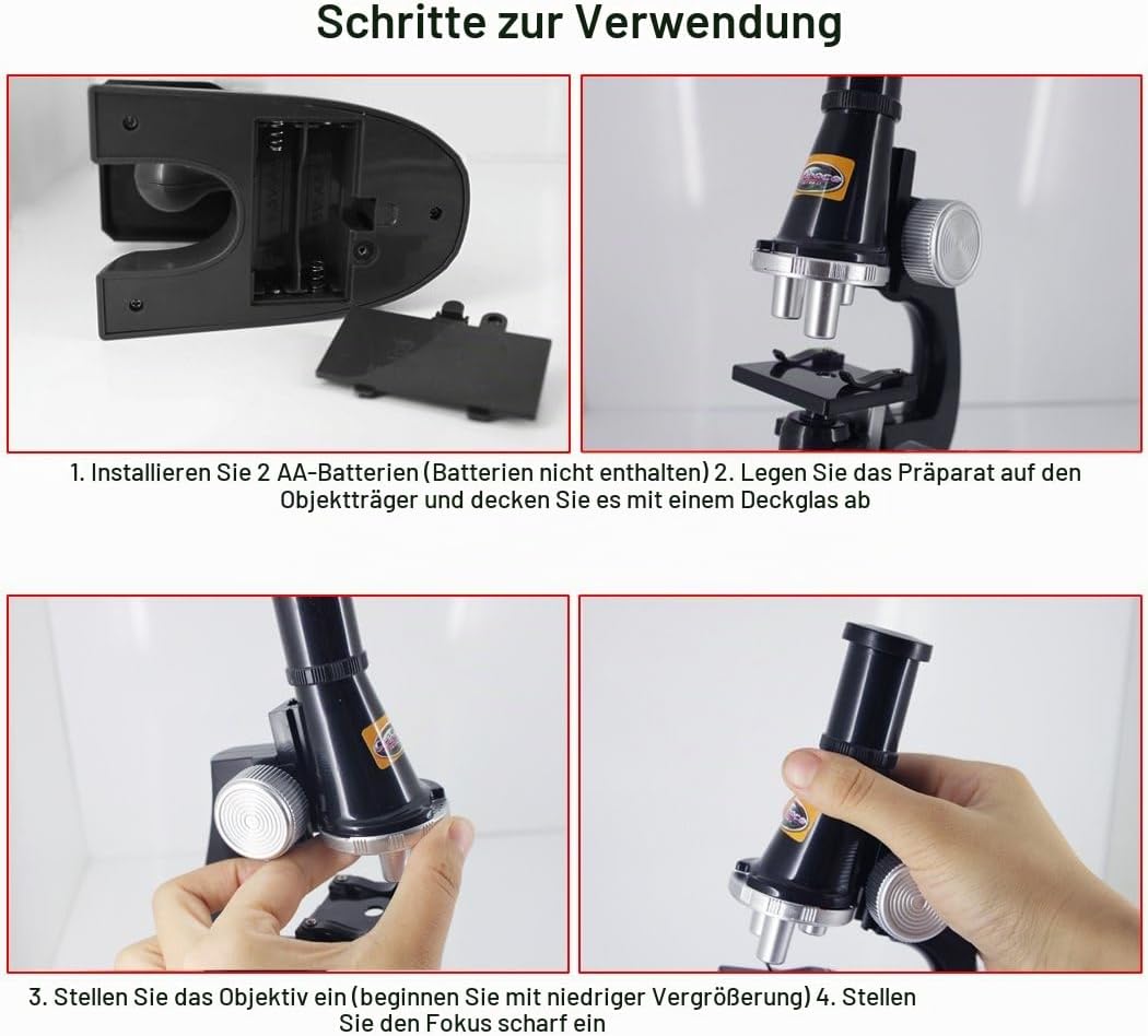 ALEENFOON Kinder Mikroskop, 100x 200x 450x Vergrösserung Wissenschaft Kinder Mikroskop Set mit LED B
