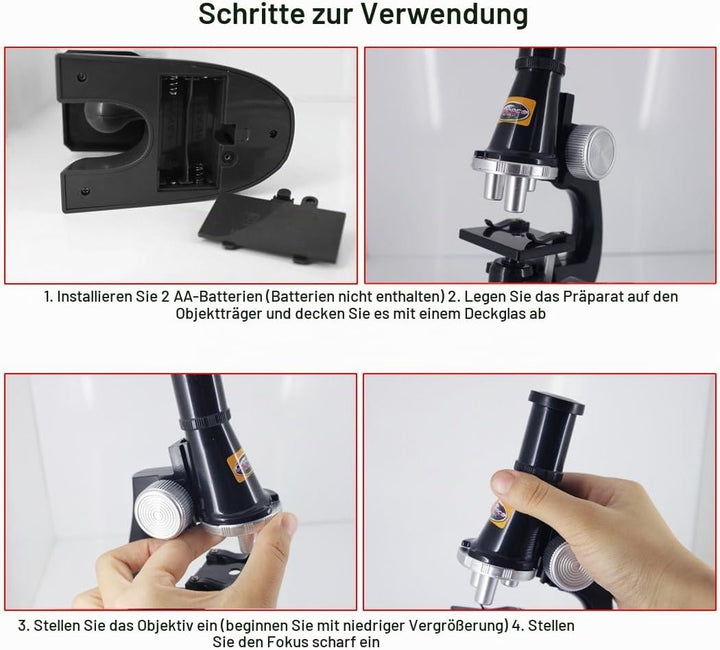 ALEENFOON Kinder Mikroskop, 100x 200x 450x Vergrösserung Wissenschaft Kinder Mikroskop Set mit LED B