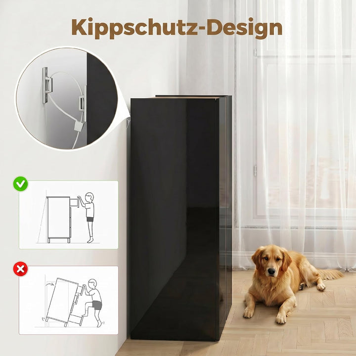 HOMCOM Schuhschrank mit 2 Hochglanz Türen 18 Paar 70x33,5x95 cm, Schwarz | Schuhregal, Schuhkommode,