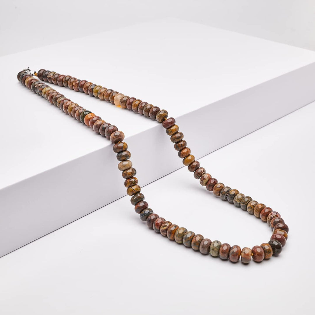 Handgemachte Herren Perlenkette Kette Tigerauge Onyx Grau Achat Jaspis | 8MM Natürliche Edelsteine H