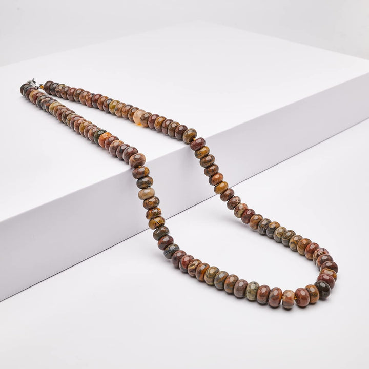 Handgemachte Herren Perlenkette Kette Tigerauge Onyx Grau Achat Jaspis | 8MM Natürliche Edelsteine H