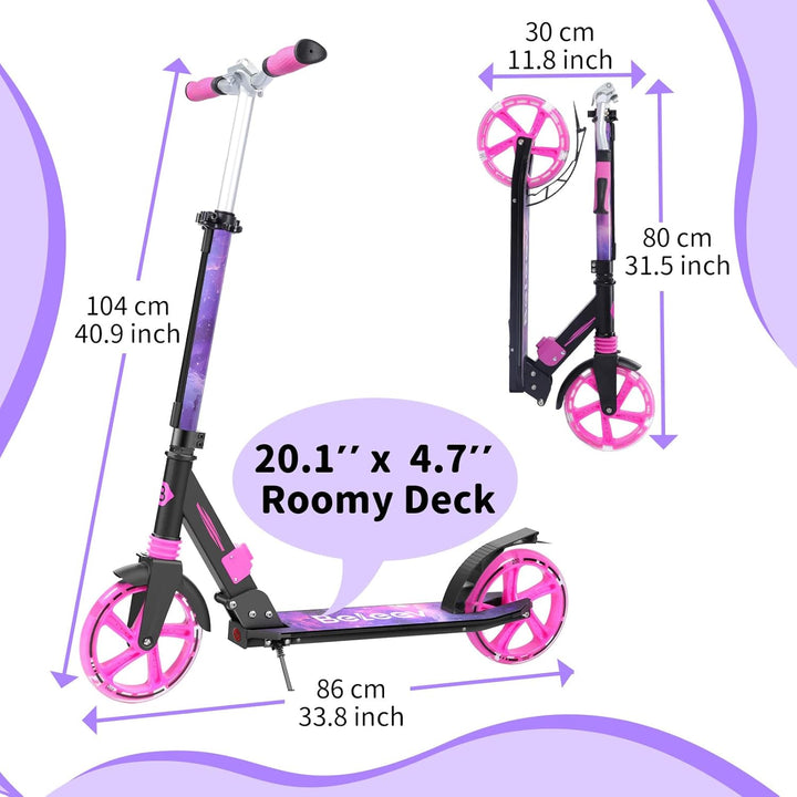 BELEEV V8 Big Wheel Scooter mit LED Leuchtenden Lenksäule &Deck, Höhenverstellbar, ABEC-9, 200mm Räd