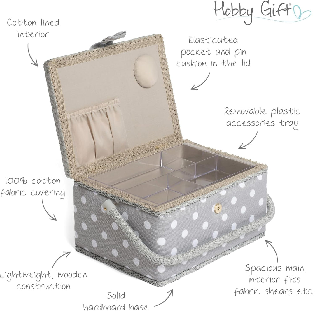 Hobbygift Nähkästchen, Baumwollmischung, Grauer Punkt, Mittelgross Grauer Fleck, Grauer Fleck