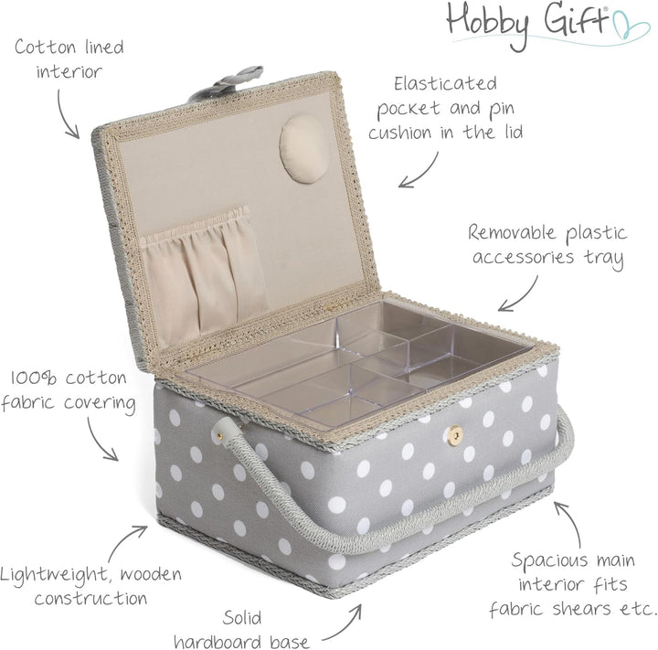 Hobbygift Nähkästchen, Baumwollmischung, Grauer Punkt, Mittelgross Grauer Fleck, Grauer Fleck