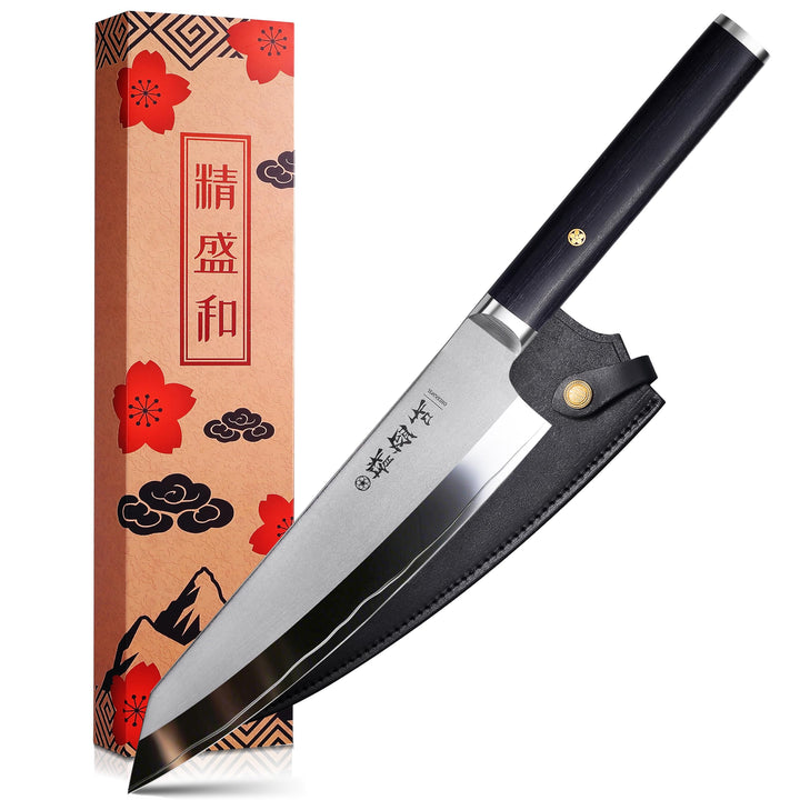 Kochmesser 20 cm, Japanisches Messer mit AUS-10 Kern, Küchenmesser Scharf mit Echtem Leder-Etui, Koc