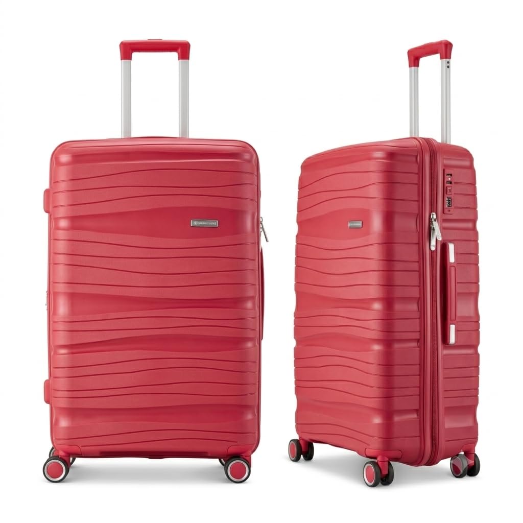 Travel One Handgepäck-Koffer 40L – Rot – Hartschalenkoffer Kabinentrolley, 4 Rollen, Zahlenschloss &