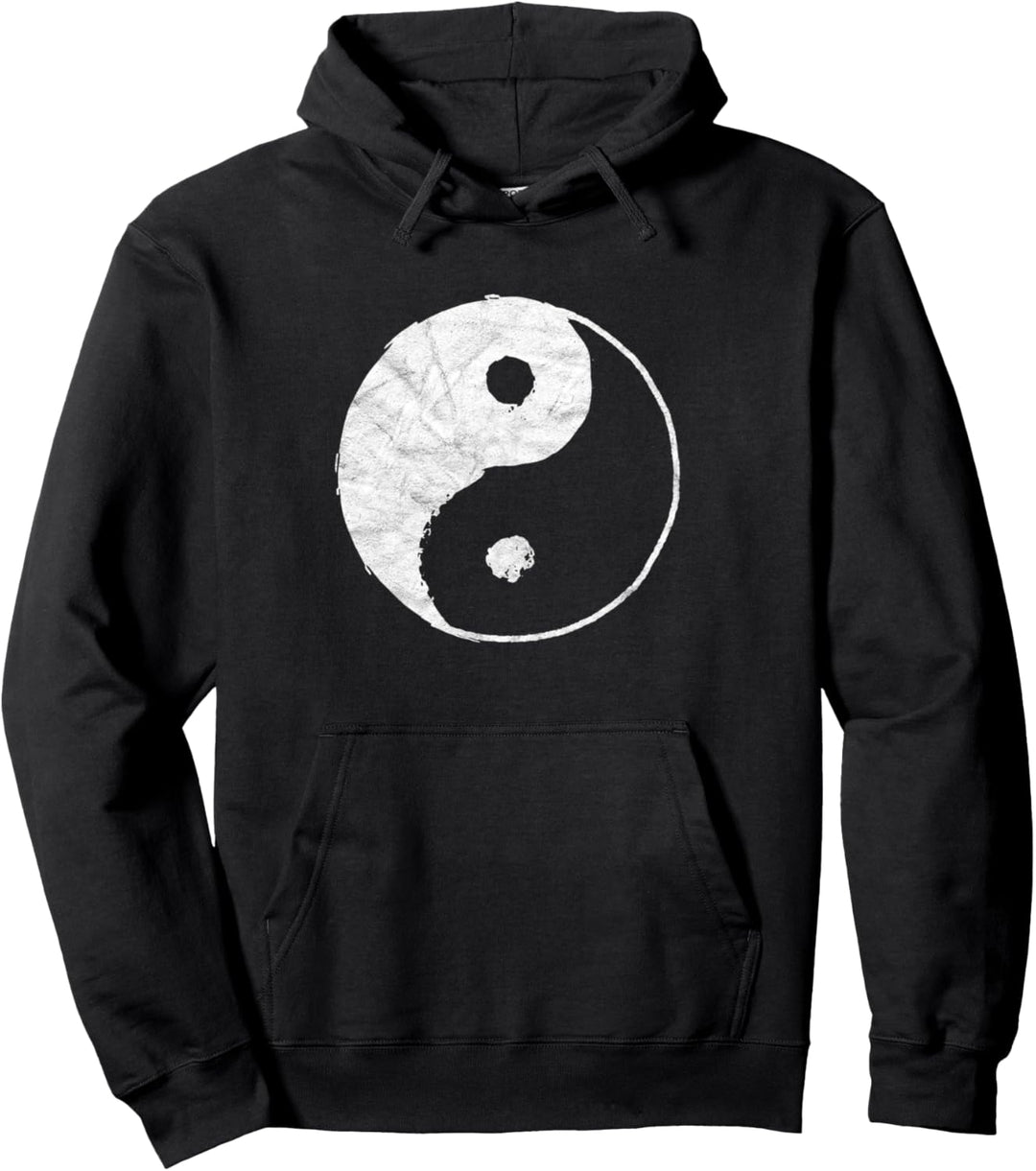 Vintage White Yin Yang Eighties Minimalist Graphic Pullover Hoodie