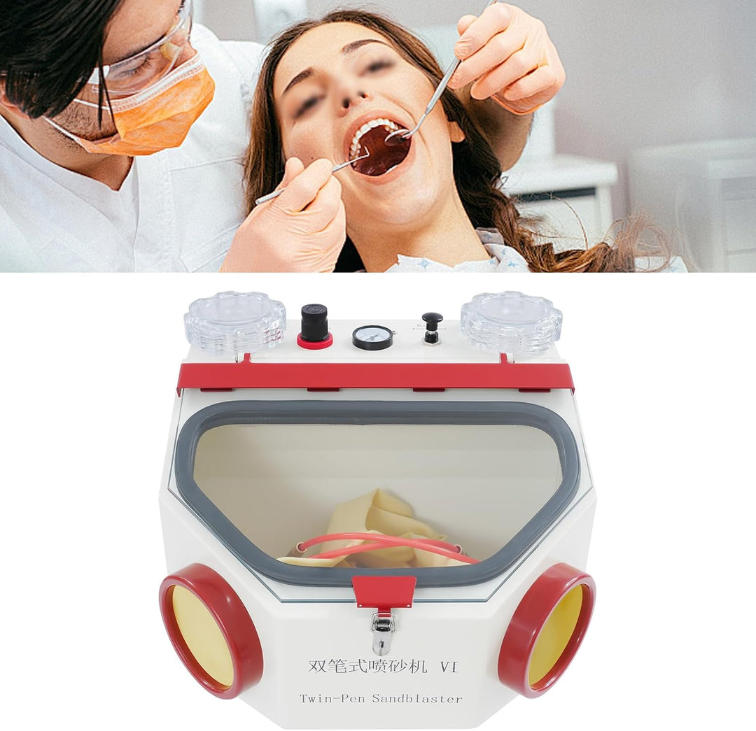 220V Sandstrahler, 50W Dental-Sandstrahlgeräte mit zwei Stiften und LED-Lichtleiste, Sandstrahlkabin