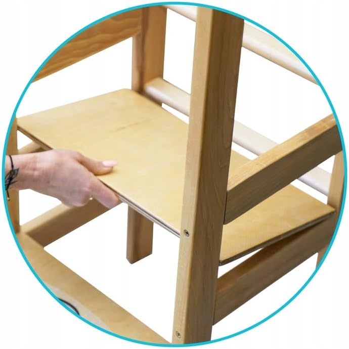 Baby Montessori Lernturm Kleinkind Trittstufe mit Verstellbarer Höhe und Sicherheitsschiene (Modelln