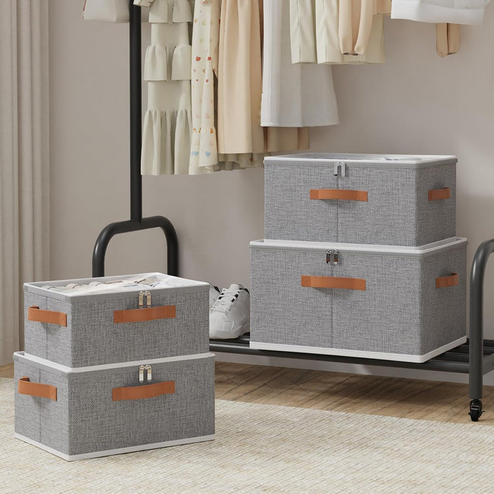OUTBROS Aufbewahrungsbox mit Deckel, Faltbare Stoffboxen, Kleiderschrank Organizer, Unterbett Aufbew