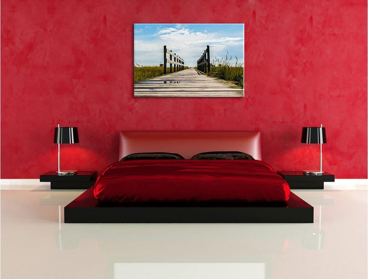 Steg in der Landschaft, Format: 100x70 auf Leinwand, XXL riesige Bilder fertig gerahmt mit Keilrahme