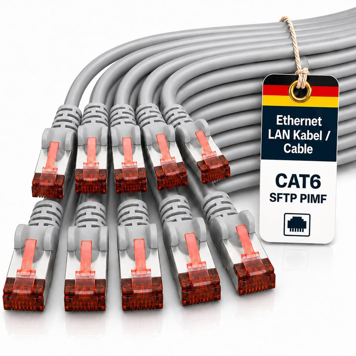 1aTTack.de 10x 5m - Cat 6 Netzwerk-Kabel Patch-Kabel Cat6 RJ45 SFTP - grau 5m grau - 10 Stück, 5m gr