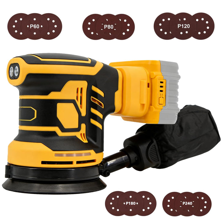 Exzenterschleifer für DeWalt Akku, 125mm Professional Schleifmaschine mit 15 Stück Schleifpapier, 3