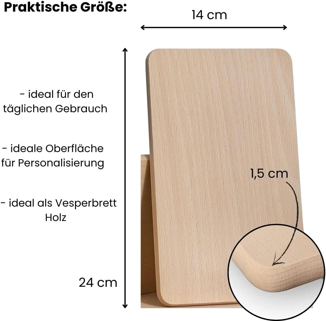 Frühstücksbrettchen Holz - Natur Buche unbehandelt - 12er Set x Holzbrettchen - Küchenbrett Brot Küc
