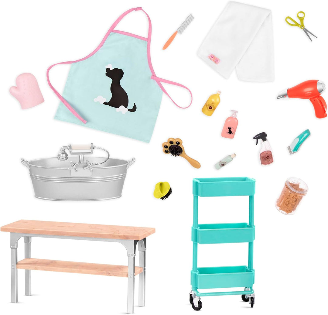 Our Generation - Tierpflege-Set - 46 cm Puppe Zubehör - Haustier-Pflegeset - Hundepflege-Set - Kinde