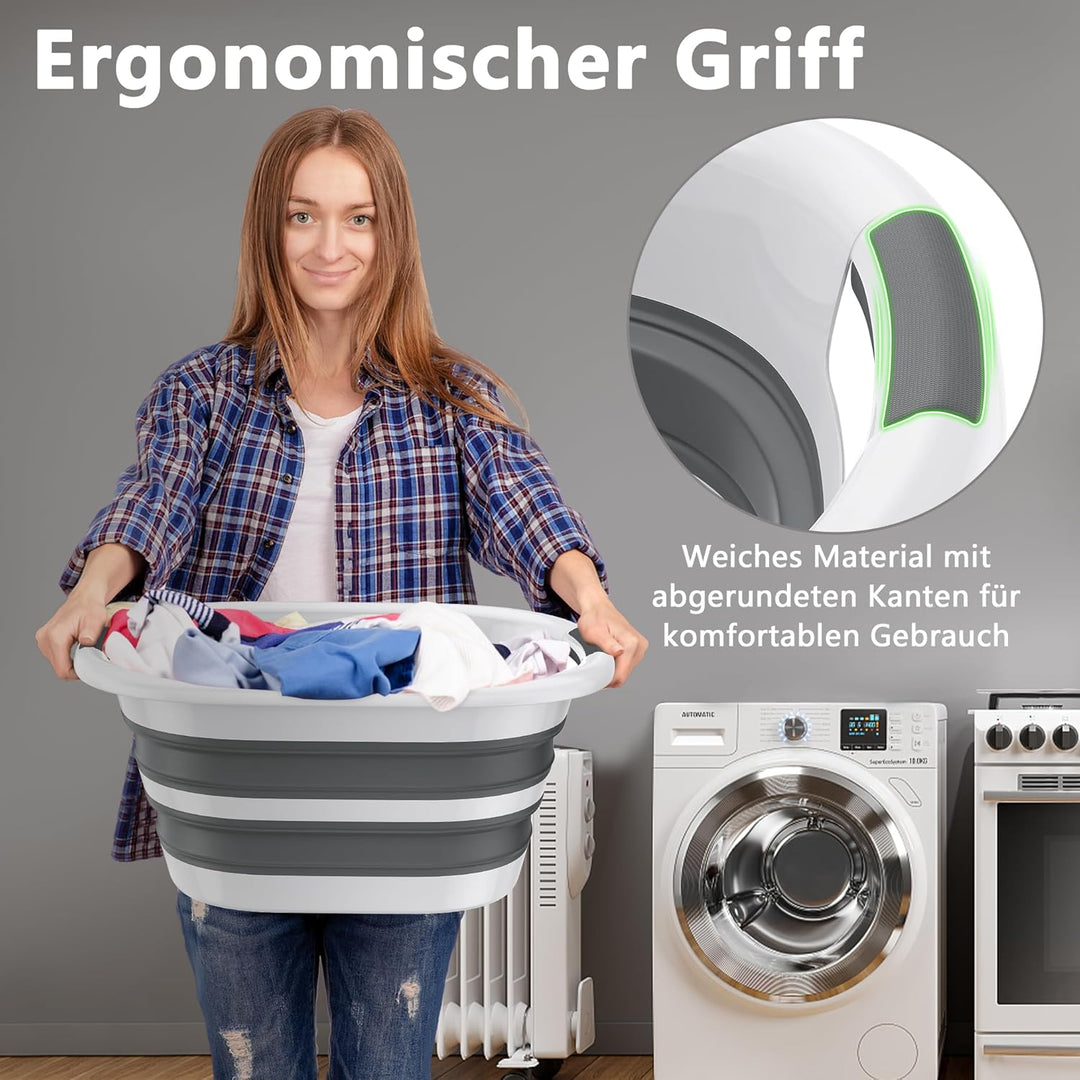 YRHome Faltbarer Wäschekorb Plastik Wäschekorb Grau aus Kunststoff Aufbewahrungsbehälter Waschbehält
