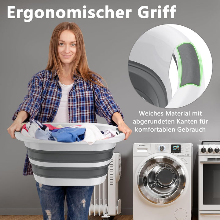 YRHome Faltbarer Wäschekorb Plastik Wäschekorb Grau aus Kunststoff Aufbewahrungsbehälter Waschbehält