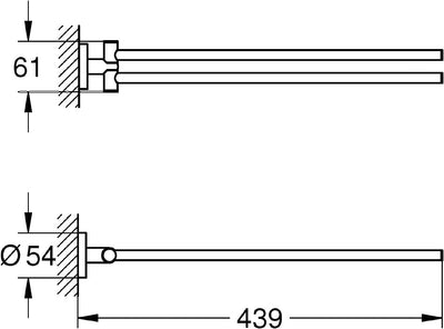 GROHE Essentials- Handtuchhalter (439 mm, 2-armig, kratzfest), chrom, 40371001 Handtuchhalter Rund E