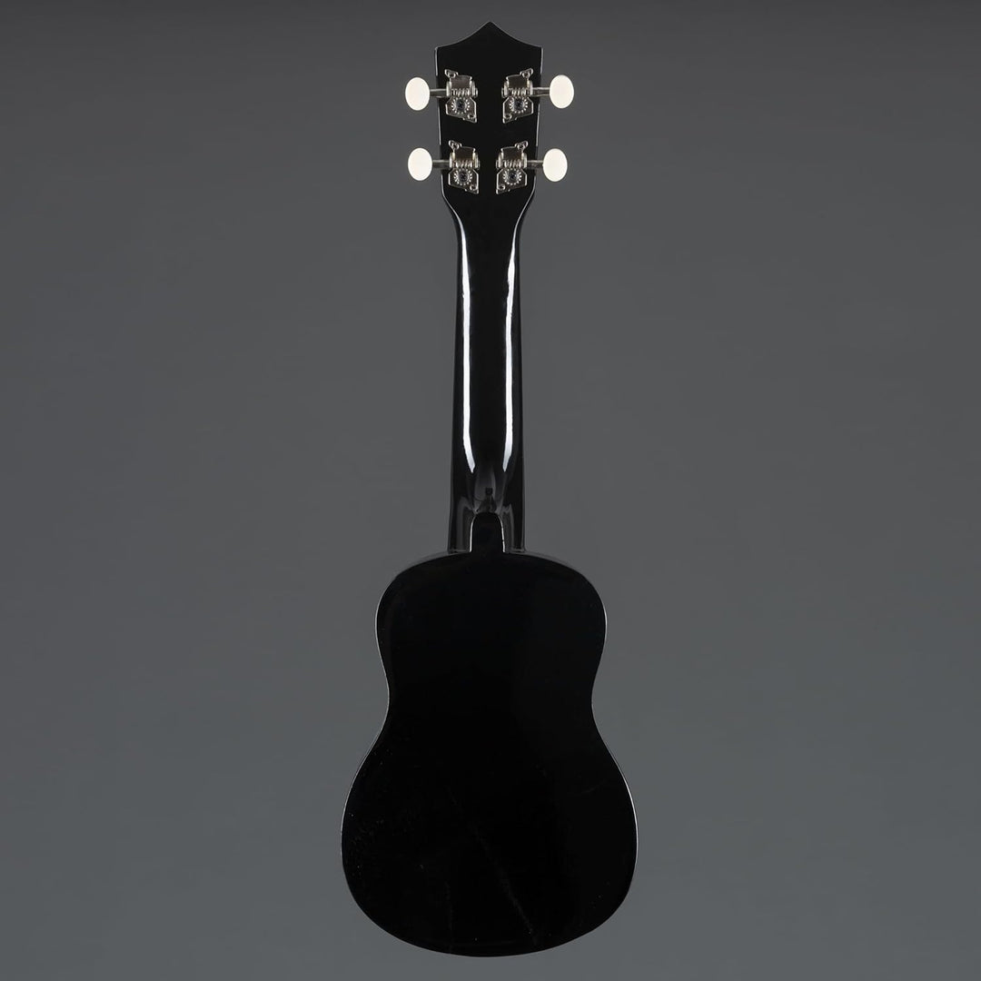 Fame UKE-S BW Sopran Ukulele, Schwarz, Inklusive Tasche, Lindenholz-Korpus, 12-Bund Composite-Griffb