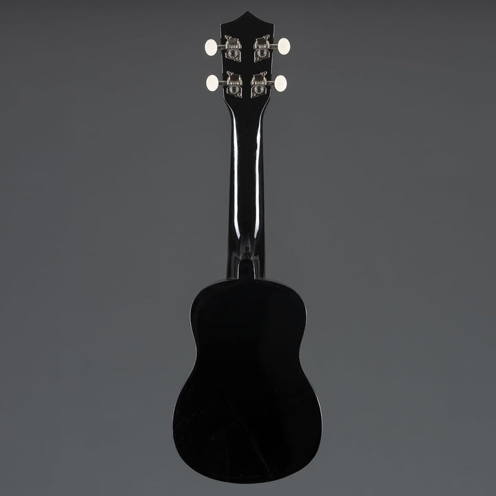 Fame UKE-S BW Sopran Ukulele, Schwarz, Inklusive Tasche, Lindenholz-Korpus, 12-Bund Composite-Griffb