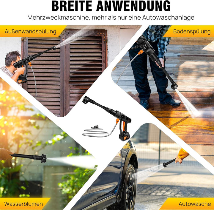 Akku Hochdruckreiniger, 65 Bar Mobile Akku-Hochdruckreiniger mit 2*3000mAh Akku ,Tragbarer Hochdruck