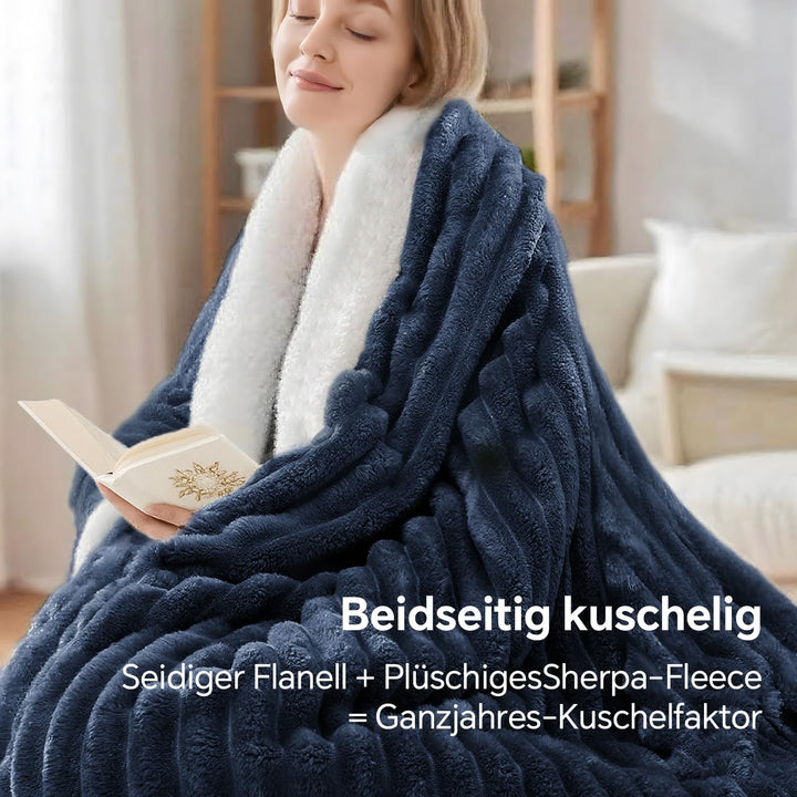 BEDELITE warme Decke Sherpa Kuscheldecke Flauschig Dunkelblau 150x200 | dicke Deko Fleecedecke, Cord