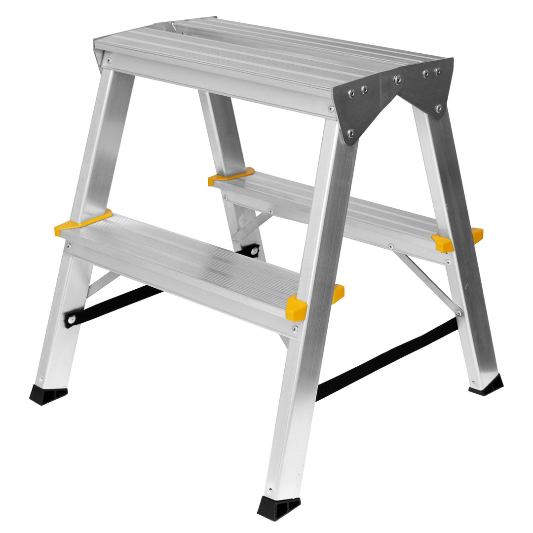 Zweiseitige Aluleiter Klappleiter Haushaltsleiter 2x2 Stehleiter Tragkraft 150kg TÜV | 2 Stufen / 15