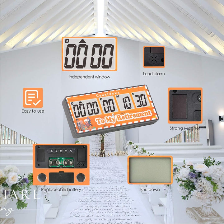 Jayron Retirement Timer 9.999 Tage Digitale Countdown-Uhr Laute Alarme,Magnet Adsorption Stoppuhr Ti