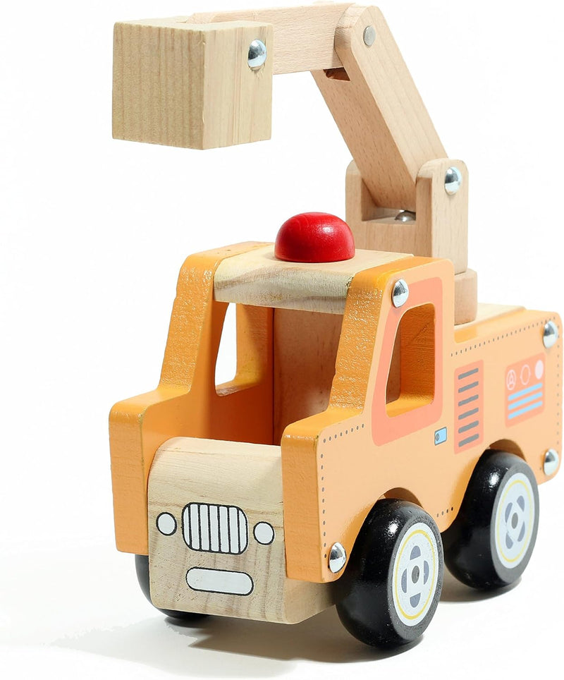 Tobar Kran-Wagen/Werkstatt-Wagen/Baustelle Holz-Spielzeug-Auto 13 cm lang