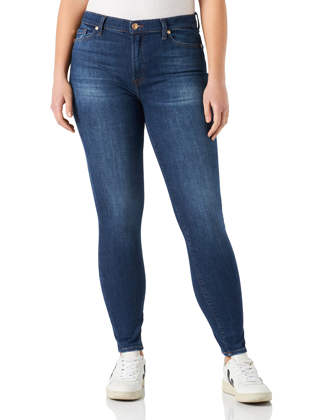 7 For All Mankind Damen Hw Skinny Slim Illusion Jeans 29 Dark Blue, 29 Dark Blue