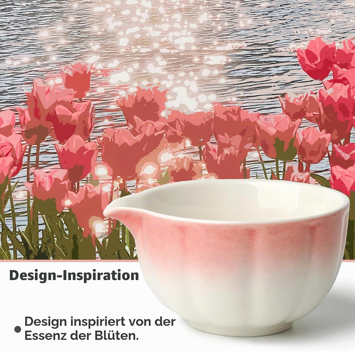 Premium Matcha Set 7-teilig – Exklusives Teezeremonie-Set mit Bambus-Chasen (Besen),Rosa Keramik-Sch