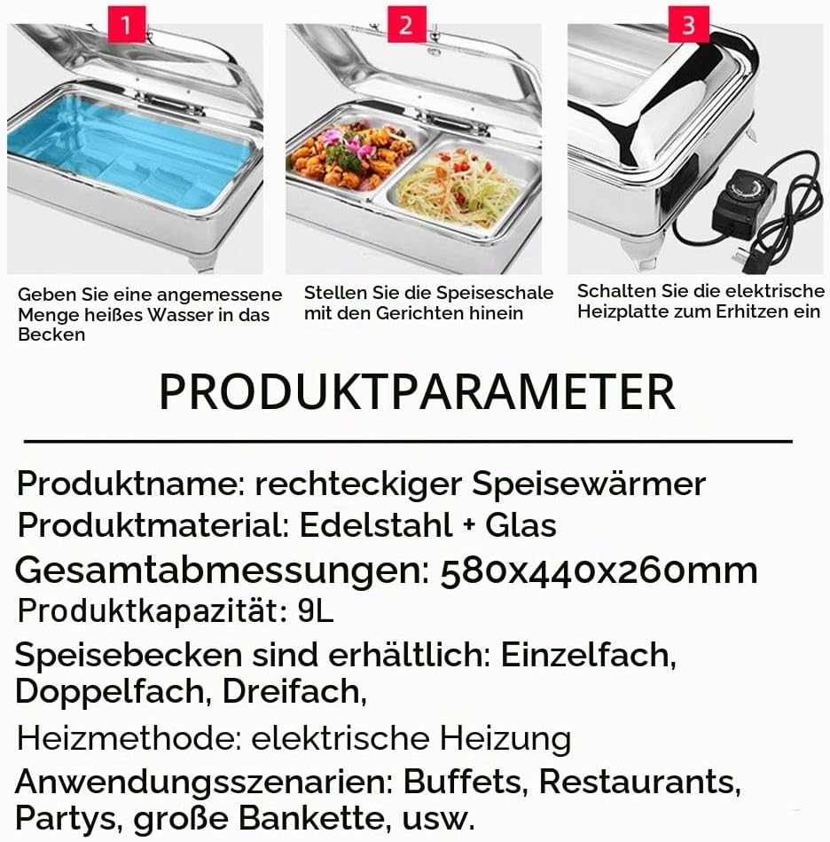 Chafing Dish, Warmhaltebehälter Essen, Buffetwärmer Speisenwärmer Elektrisch, Wärmebehälter für Esse