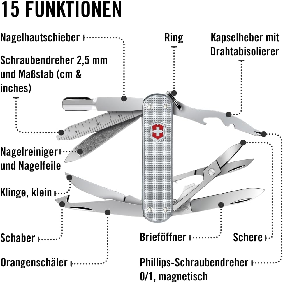 Victorinox Schweizer Taschenmesser, Mini Champ, Swiss Army Knife, Multitool, 14 Funktionen, Brieföff
