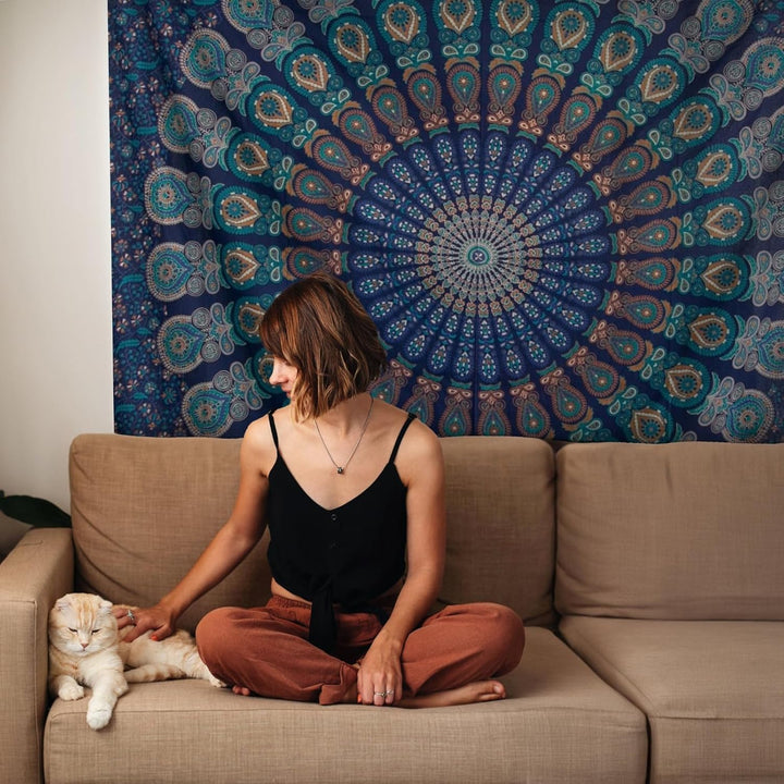 MOMOMUS Wandteppich Mandala - Mehrzweck, Bunt, 100% Baumwolle - Ideal als Wandteppich Aesthetic, Wan