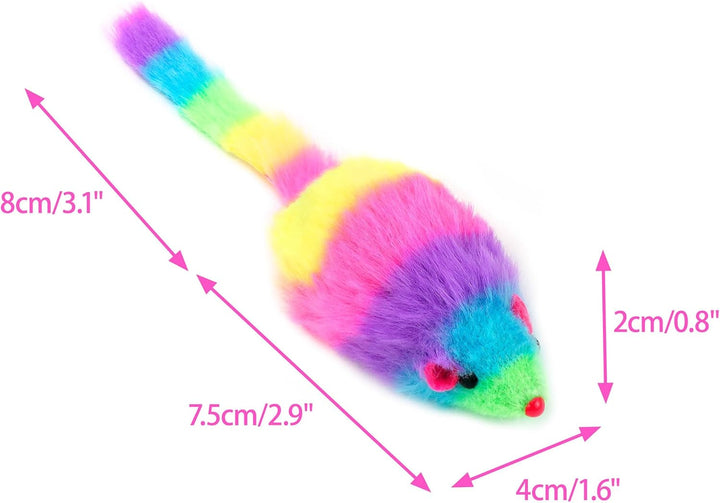 Chiwava 24 STK. 7,5cm Regenbogenfarbene pelzige Katzenspielzeug mäuse mit Rassel Kätzchen Maus Inter