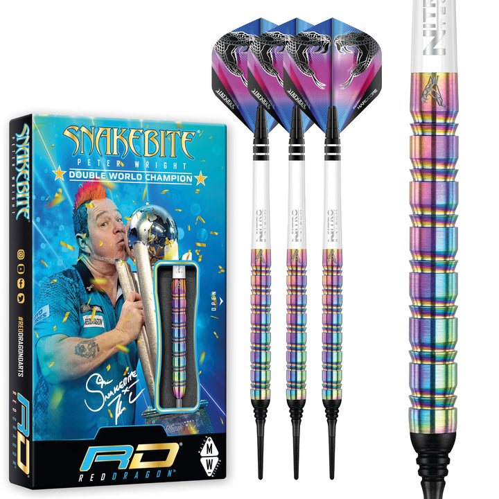 RED DRAGON Peter Wright Snakebite 1 Profi Dartpfeile Tungsten Darts Set mit Flights und Schäfte 18.0