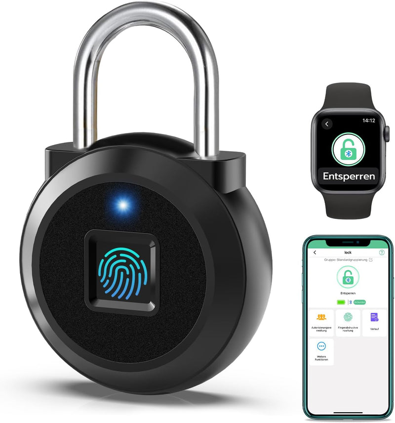 Eseesmart Schloss mit Fingerabdruck, Smart Fingerabdruck Schloss mit iWatch Bluetooth APP, Elektroni