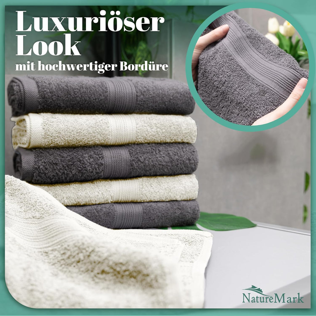 NatureMark 8er Pack Handtücher, 100% Baumwolle, 50 x 100 cm, Handtuch Set Anthrazit/Crème, Anthrazit