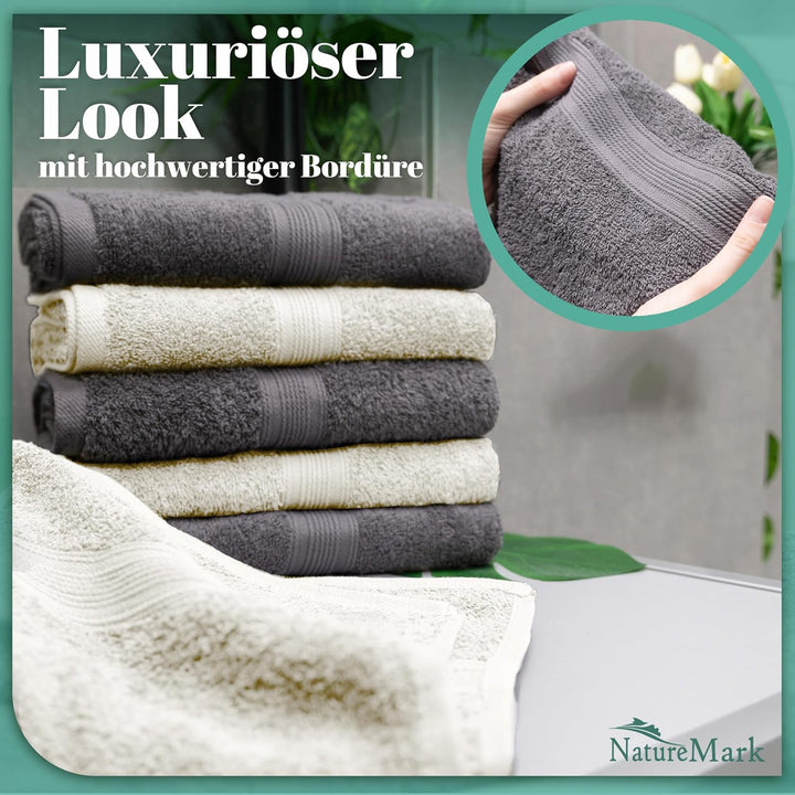 NatureMark 8er Pack Handtücher, 100% Baumwolle, 50 x 100 cm, Handtuch Set Anthrazit/Crème, Anthrazit