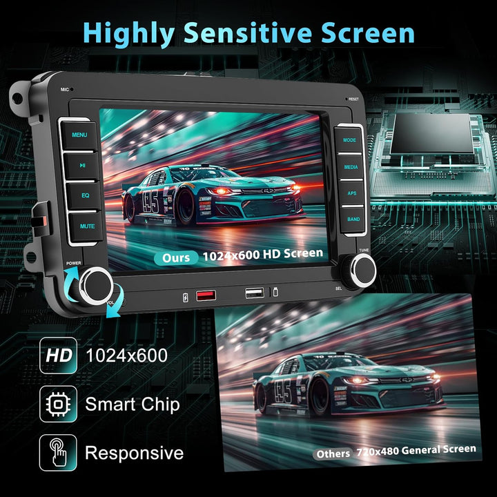 Bluetooth Autoradio mit Wireless CarPlay & Android Auto,für VW Golf 5/6,Passat,Skoda,Polo,T5,Jetta,T