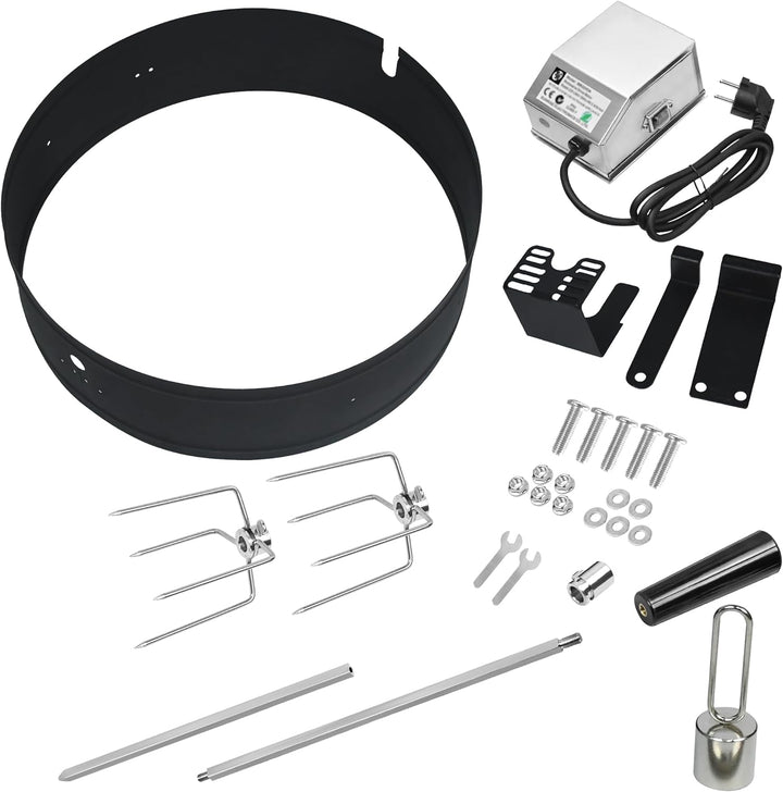 YUENFONG Drehspiess mit Motor Universal Grillspiess-Aufsatz Set für Kugelgrill, Grillspiess aus Edel