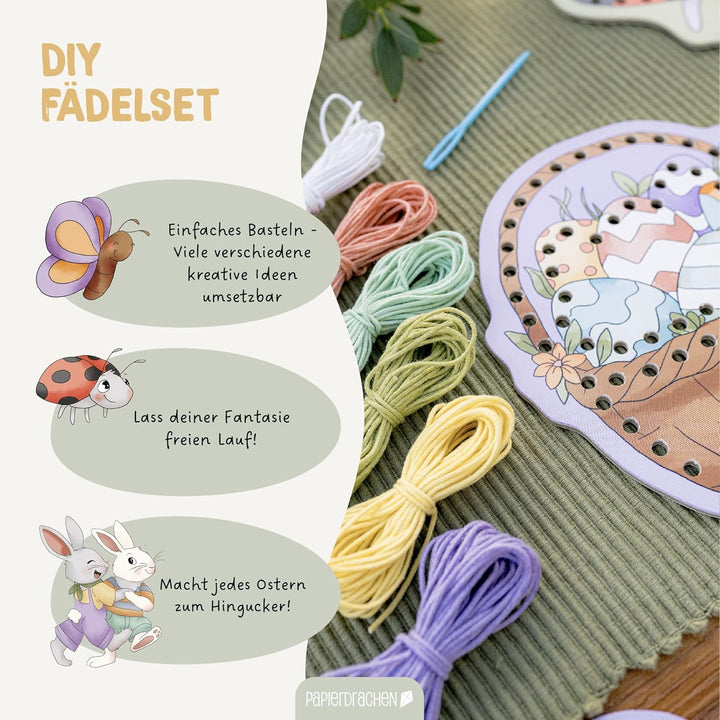Papierdrachen Fädelset Osterhasenwelt - Pappe - DIY - Bastelset - Ostern - zur Förderung der Feinmot