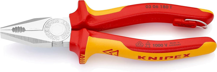 Knipex Kombizange verchromt, isoliert mit Mehrkomponenten-Hüllen, VDE-geprüft; mit Befestigungsöse z