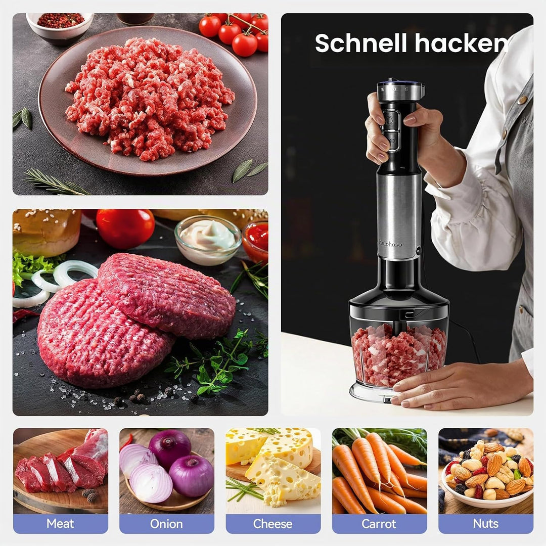 1500W Stabmixer, 4-in-1 Pürierstab, 25 Geschwindigkeitsstufen &amp; Turbo-Stabmixer Set mit Schneebesen,