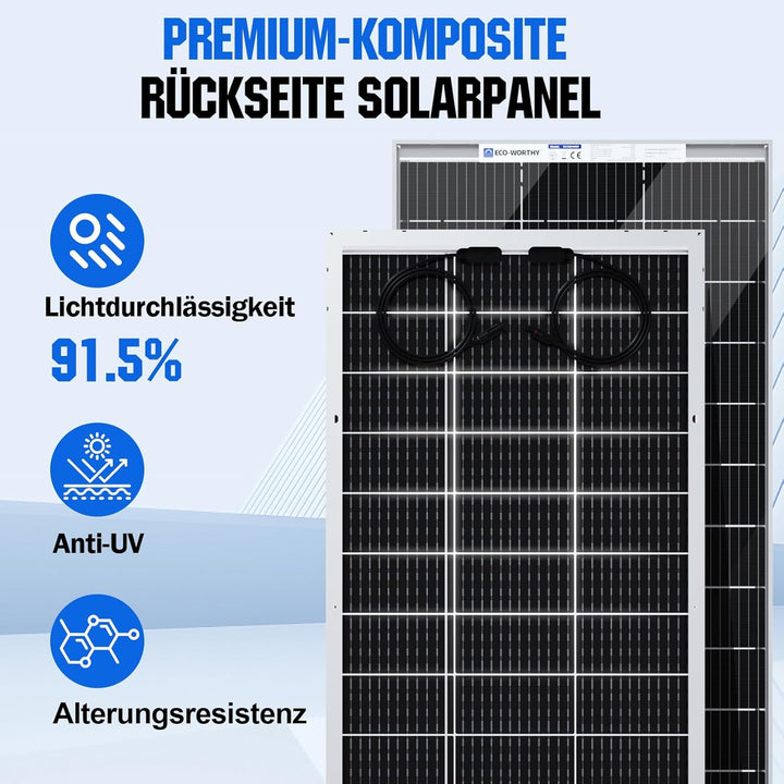 ECO-WORTHY 195W Bifacial Solarpanel 18V, Monokristallin Solarmodul für 12V Batterien, Photovoltaik,