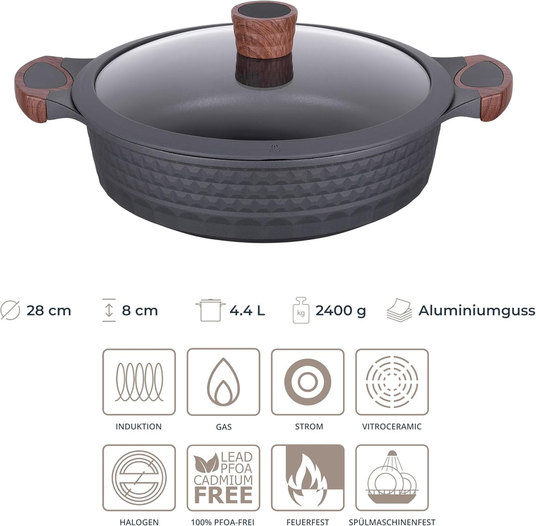 RESTO Kochtopf Schmortopf 4,4L mit Deckel 28cm, H=8cm | Antihaftbeschichtung | im Geschenkkarton | F